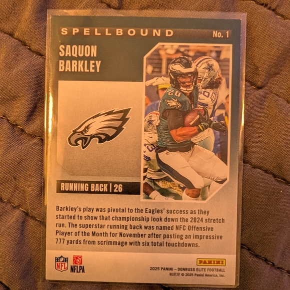 2025 Panini Donruss Elite - Spellbound "B" Saquon Barkley #1 Pink - Picture 2 of 2